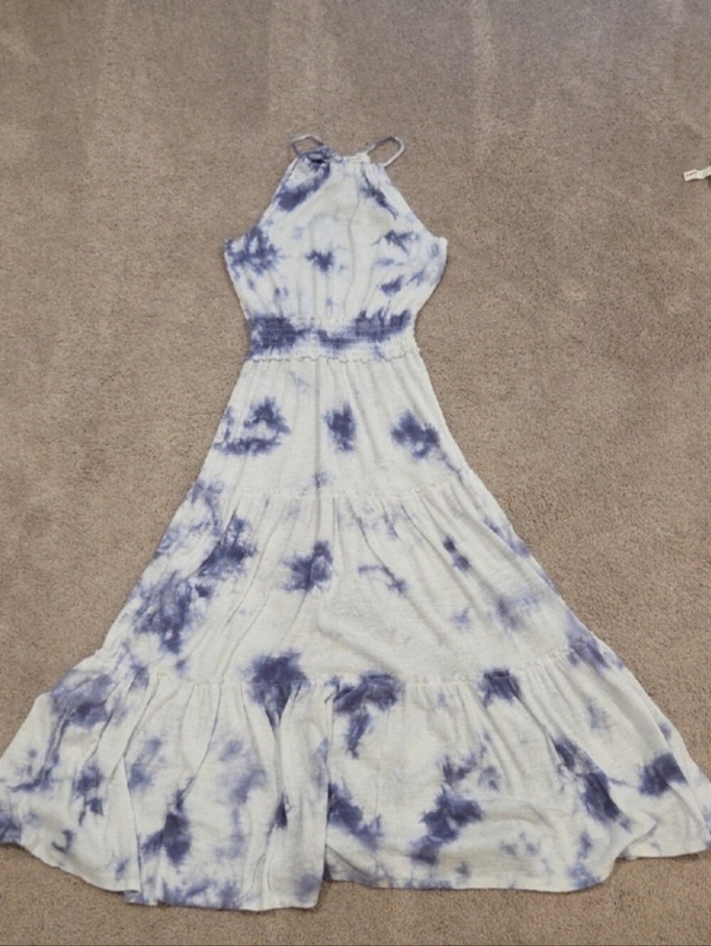 Z Supply White and Blue Tie-Dye Halter Maxi Dress